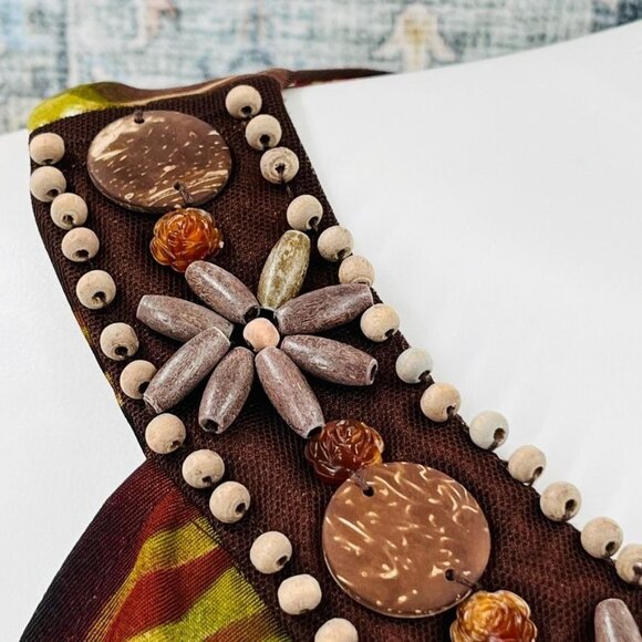 Connected Woman Beaded Neckline Dress Size 20W Tropical Print Brown, Green, Red - Picture 4 of 11